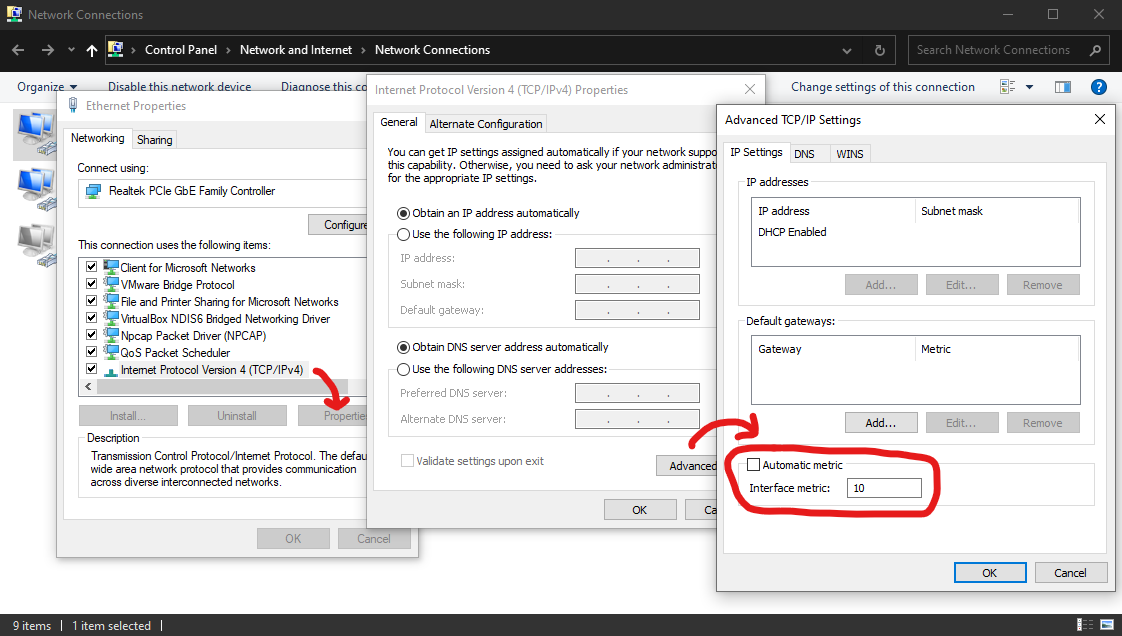 Setting interface metric